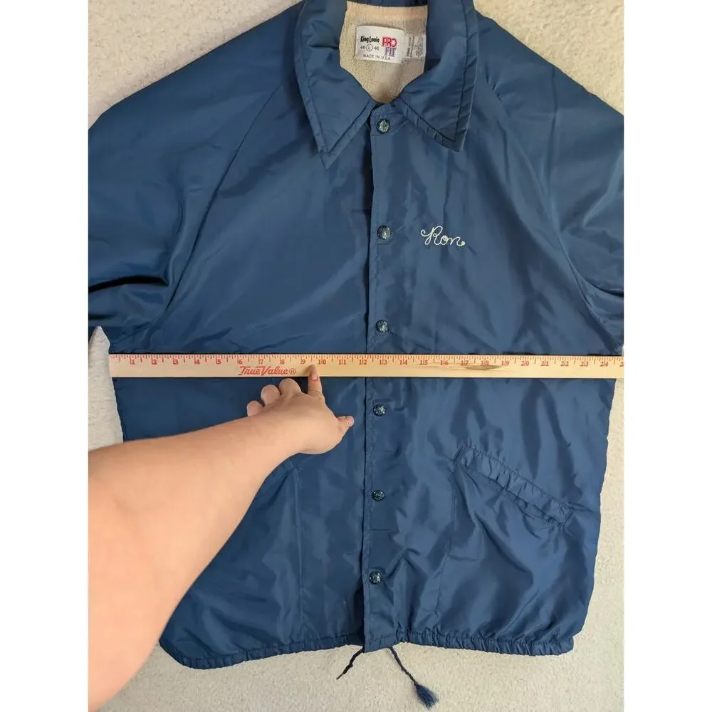 Vintage King Louie Bomber Jacket Mens Large Blue USA Union Made 80s READ/FLAWS